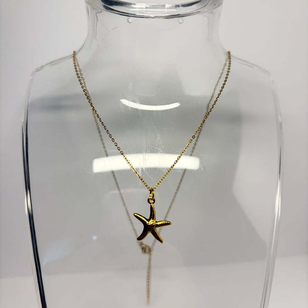 Stainless Steel Gold Tone Starfish Pendant Necklace
